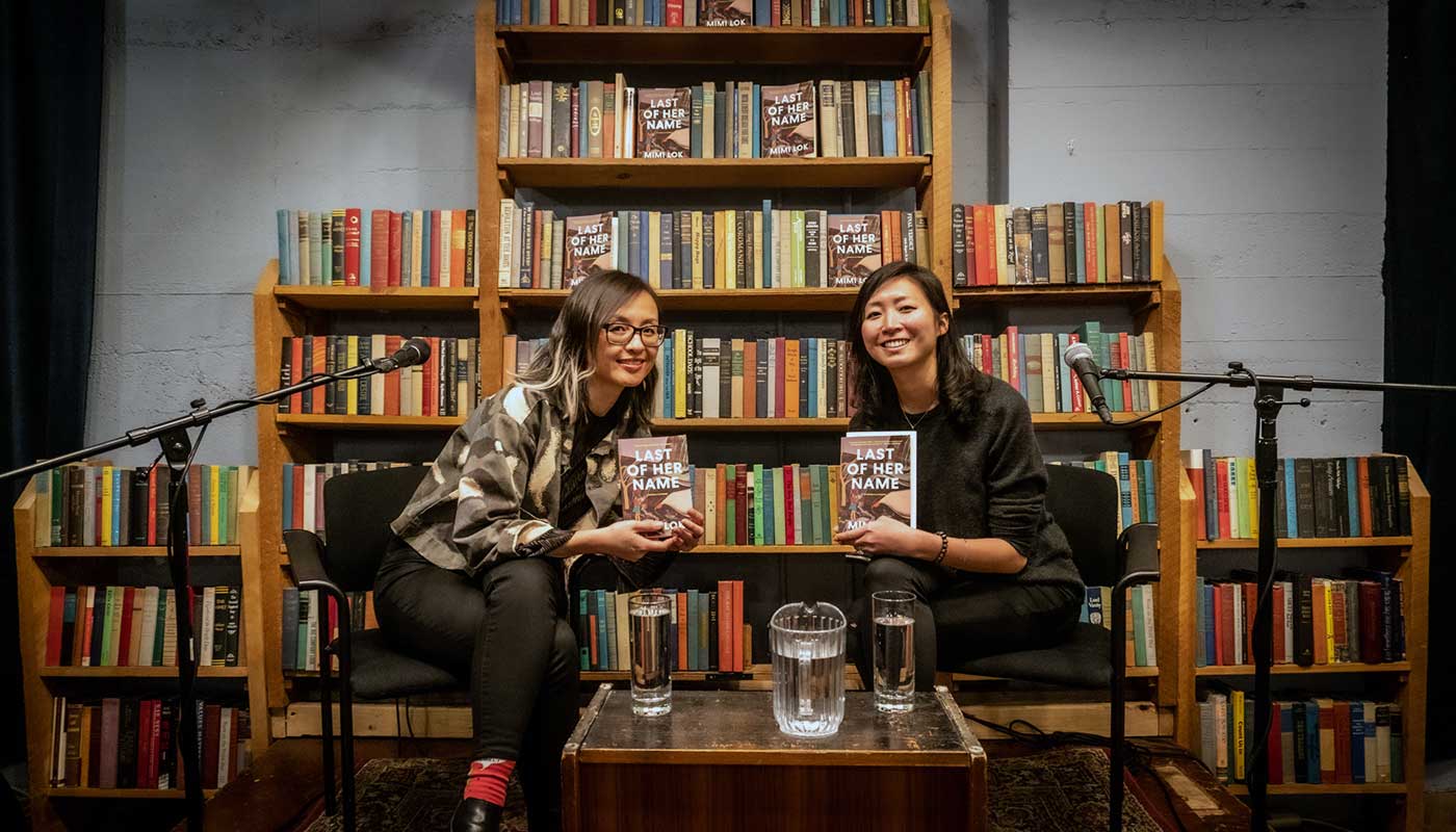 Executive Director Joyce Chen with Mimi Lok (left), author of short story collection Last of Her Name, at Elliott Bay Book Company in February 2020.