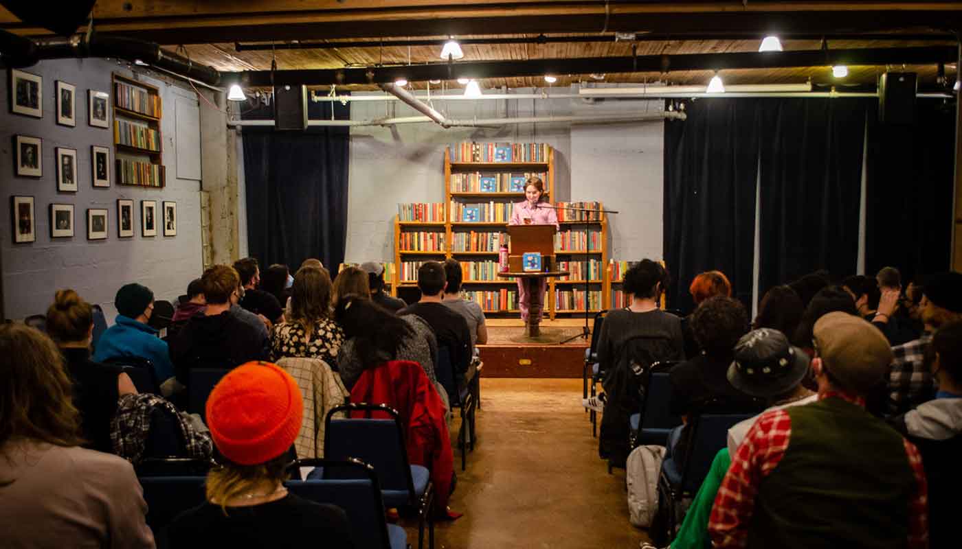 A packed house at Elliott Bay Book Company in May 2023, a reading held in celebration of TSW’s partnership with Seattle City of Literature, which brings writers from around the globe to the Emerald City.